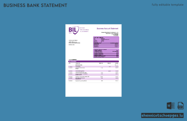 Banque Internationale, eine luxemburgische Organisation, Kontoauszug (Word- und PDF-Beispiel)